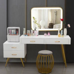 تسريحة ابيض 120 سم  4 درج + مرآة ليد - تصميم ايطالى