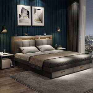 سرير بتصميم حديث مع 2 كمودينه