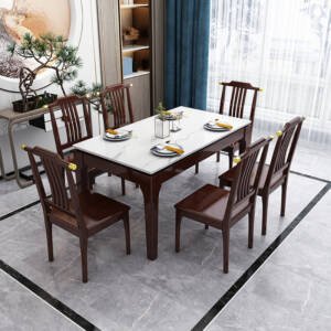 طاولة طعام بسطح رخامي 6 كراسي